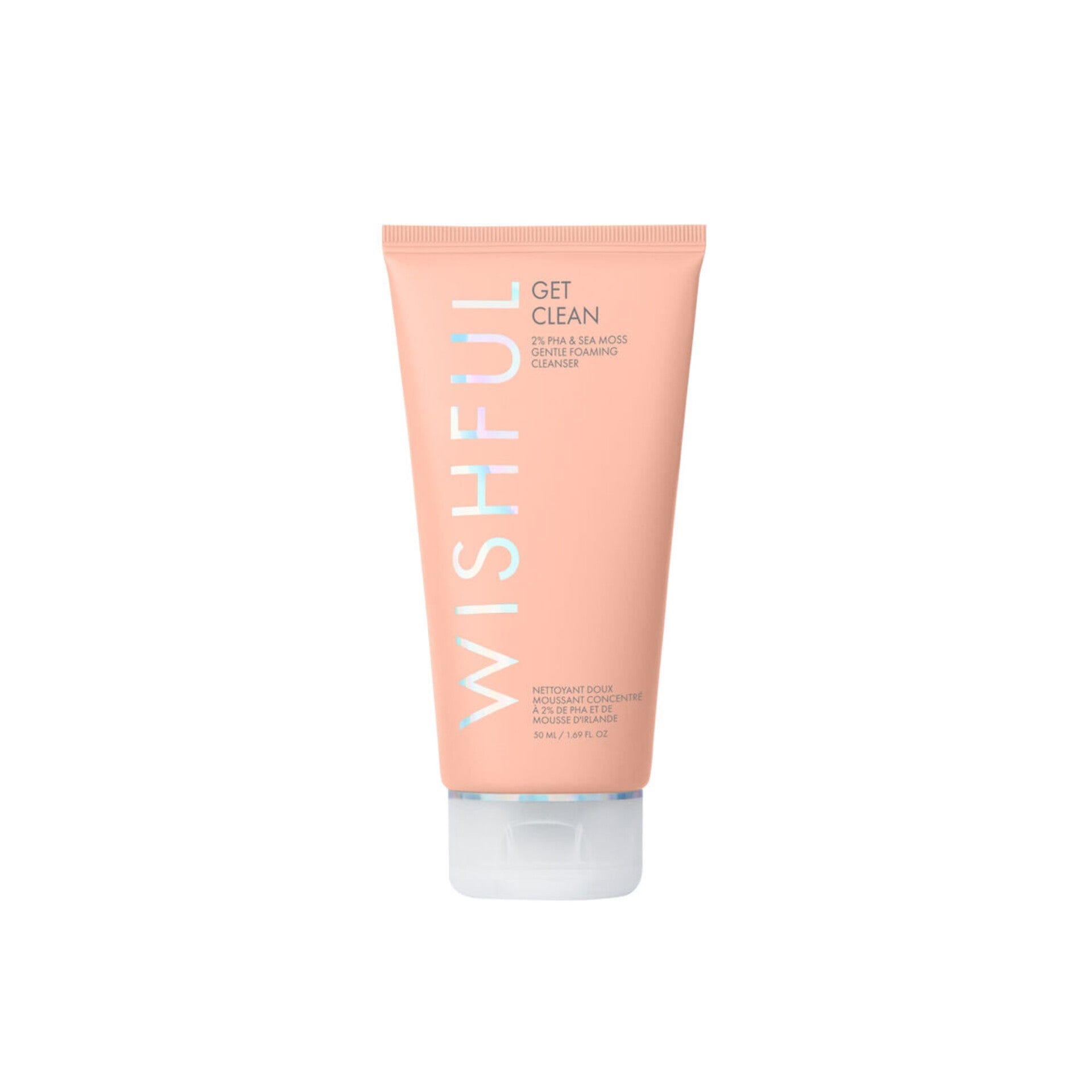 InShot-20240924_211123687 Huda Beauty - MINI Wishful Get Clean 2% PHA & Sea Moss Gentle Foaming Cleanser - 50ml – Image 1