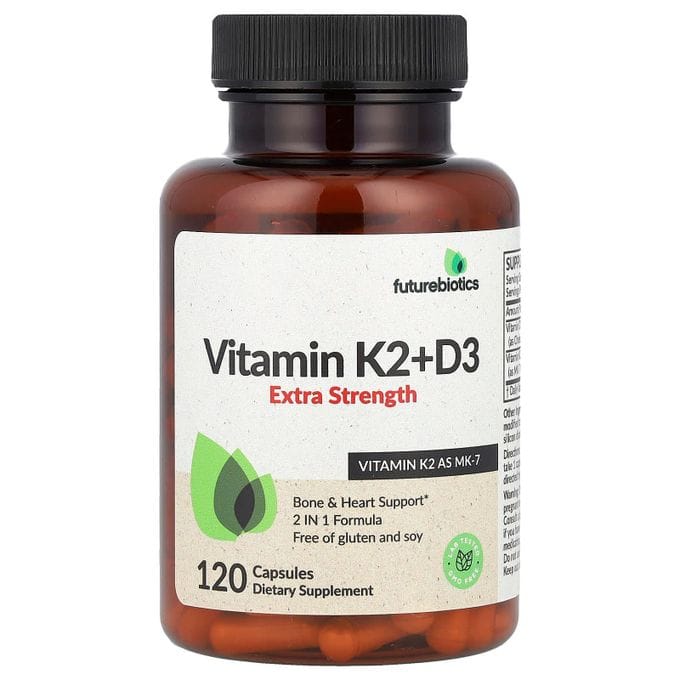 futurebiotics-vitamine-k2-d3-force-supplementaire-120-capsules FutureBiotics Vitamine K2 + D3, Force Supplémentaire, 120 Capsules – Image 1