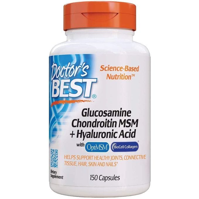 glucosamine-chondroitine-msm-acide-hyaluronique-150-gelules-doctors-best Doctor's BEST Glucosamine Chondroïtine MSM + Acide hyaluronique, 150 Gélules. – Image 1