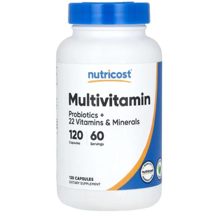 nutricost-multivitamin-probiotics-22-vitamins-minerals-120-capsules Multivitamin, Probiotics + 22 Vitamins & Minerals , 120 Capsules – Image 1