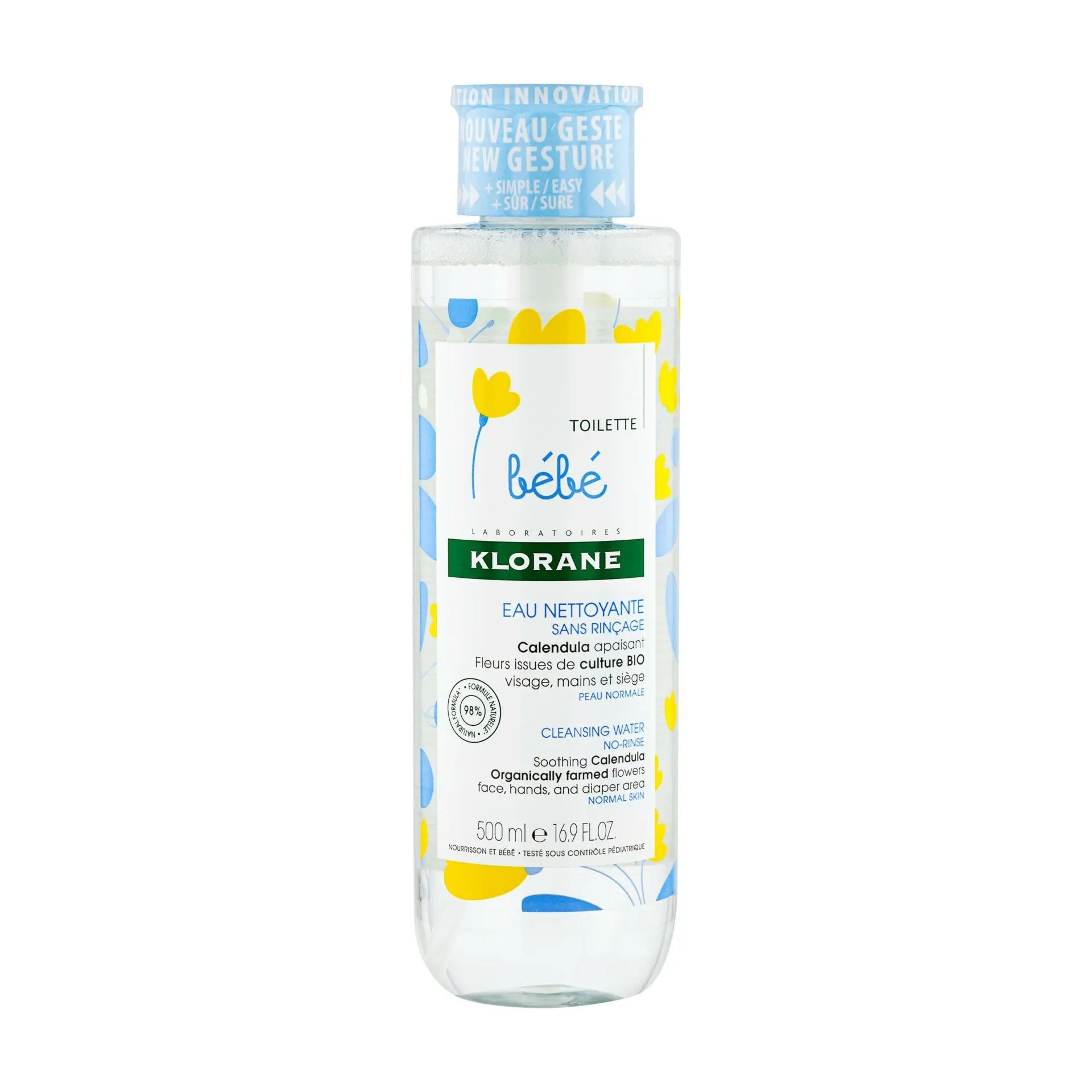 Klorane-Eau-nettoyante-sans-rincage-au-Calendula-apaisant-Bebe-Peau-normale-500-ml.jpg KLORANE BEBE – Eau nettoyante sans rinçage au Calendula apaisant – Bébé – Peau normale 500 ml – Image 1