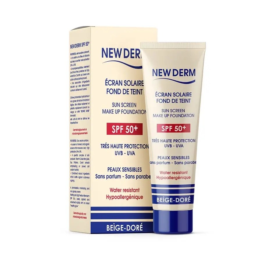 NEW-DERM-Creme-solaire-SPF50-Beige-Dore.jpg NEW DERM Crème solaire SPF50+ Beige Doré – Image 1