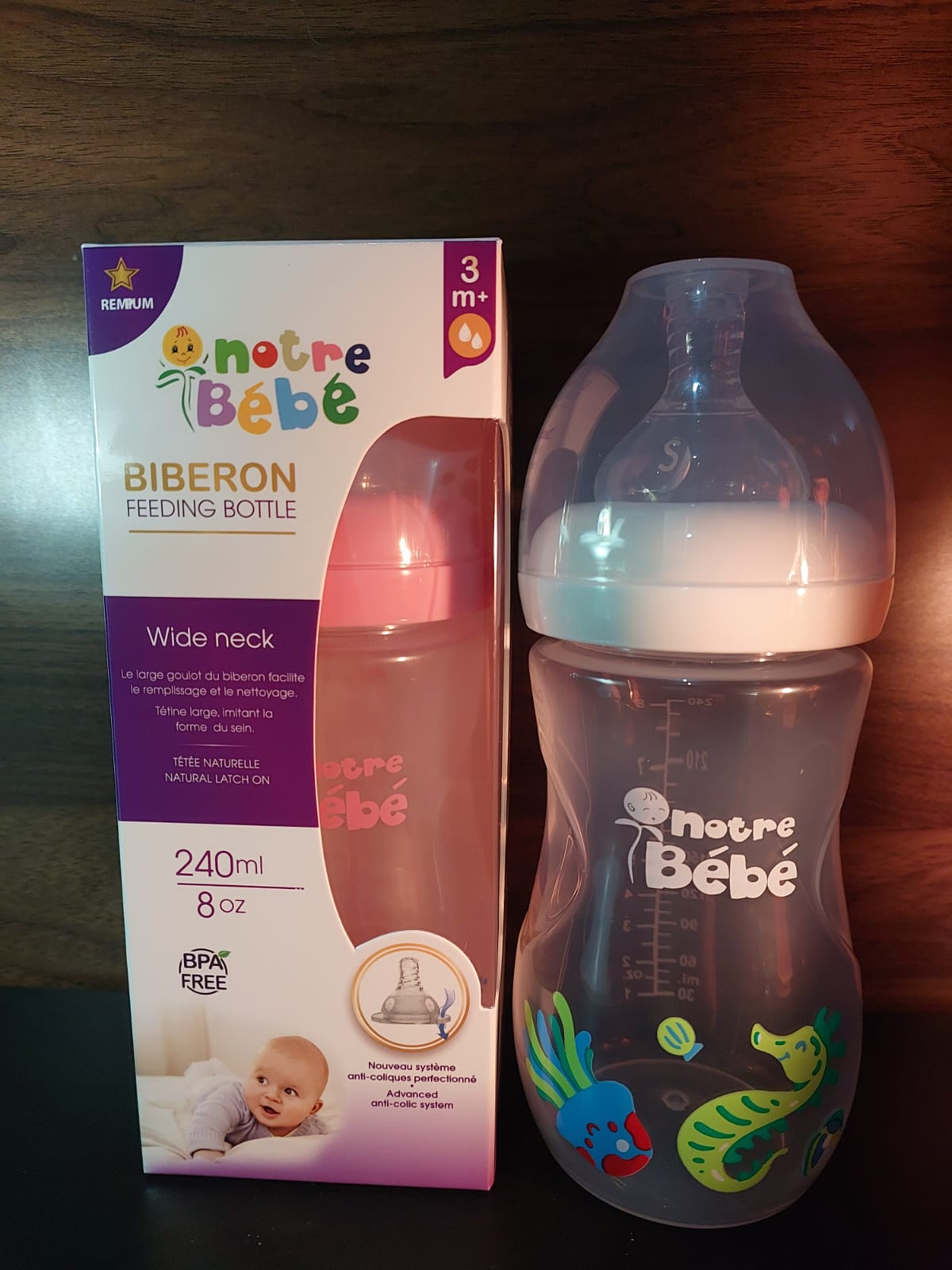 NOTRE-BEBE-BIBERON-WIDE-NECK-240-ML-3-M-1.jpg NOTRE BEBE BIBERON WIDE WECK 240 ML PREMIUM – Image 1