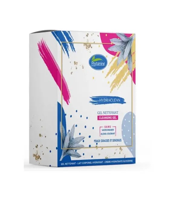 PHYTAMINE-PACK-HYDROCLEAN-PEAU-GRASSE-ET-SENSIBLES.jpg PHYTAMINE PACK HYDROCLEAN PEAU GRASSE ET SENSIBLES Gel Nettoyant+lait corporel + Creme Hydratante – Image 1